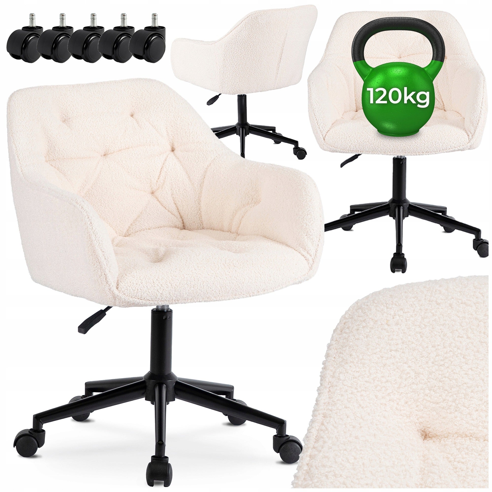Desk Chair Swivel Lamb Armchair Dressing Table Office Cream KONOR