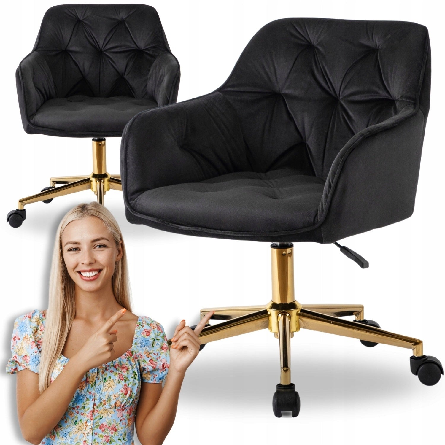 Desk Chair Swivel Velour Office Dressing Table Chair Black KONOR