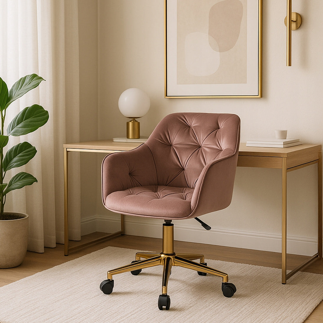 Desk Chair Swivel Velour Office Dressing Table Chair Pink KONOR Packaging status original