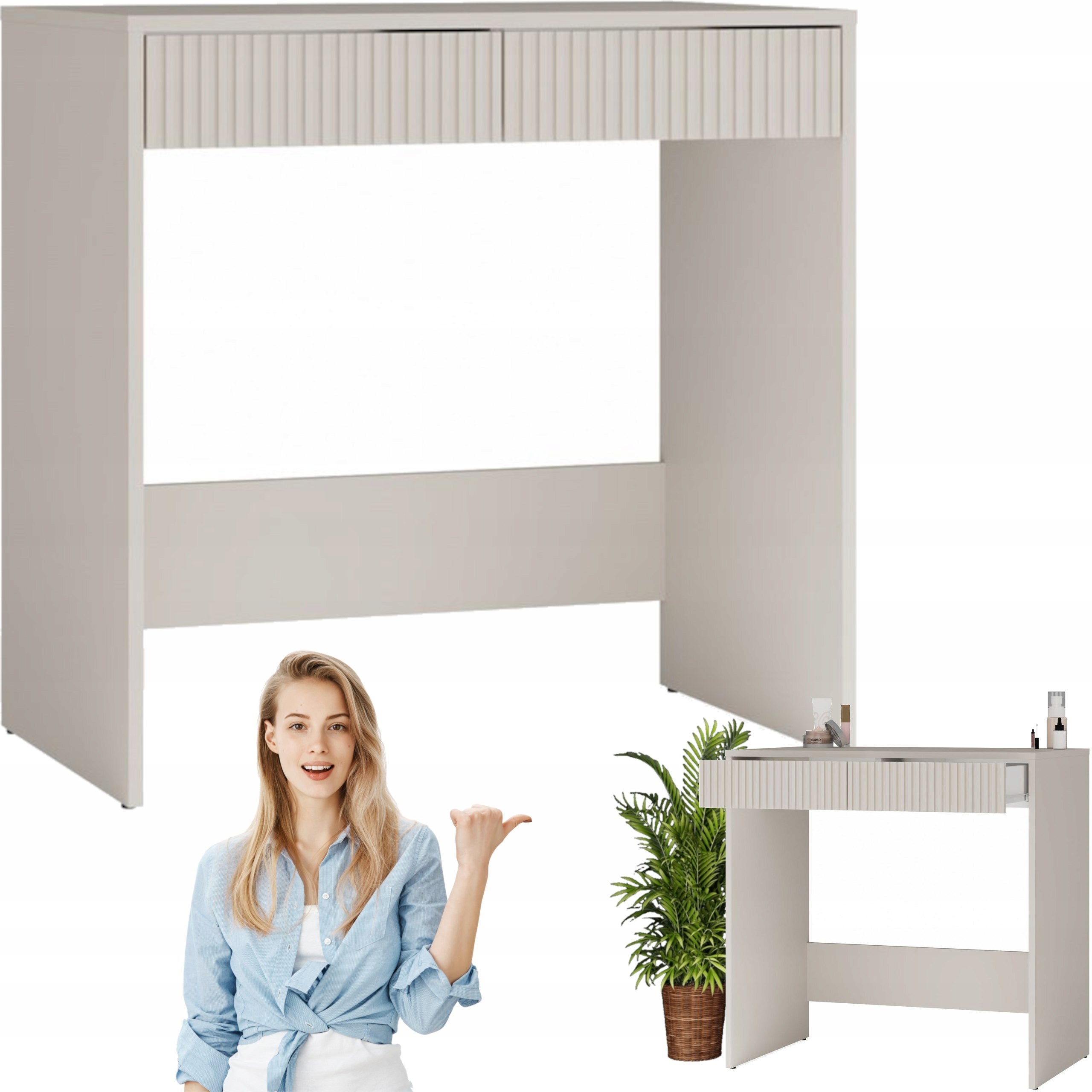 Desk Dressing Table with 2 Drawers Cashmere Beige Modern Simple Maria Slim