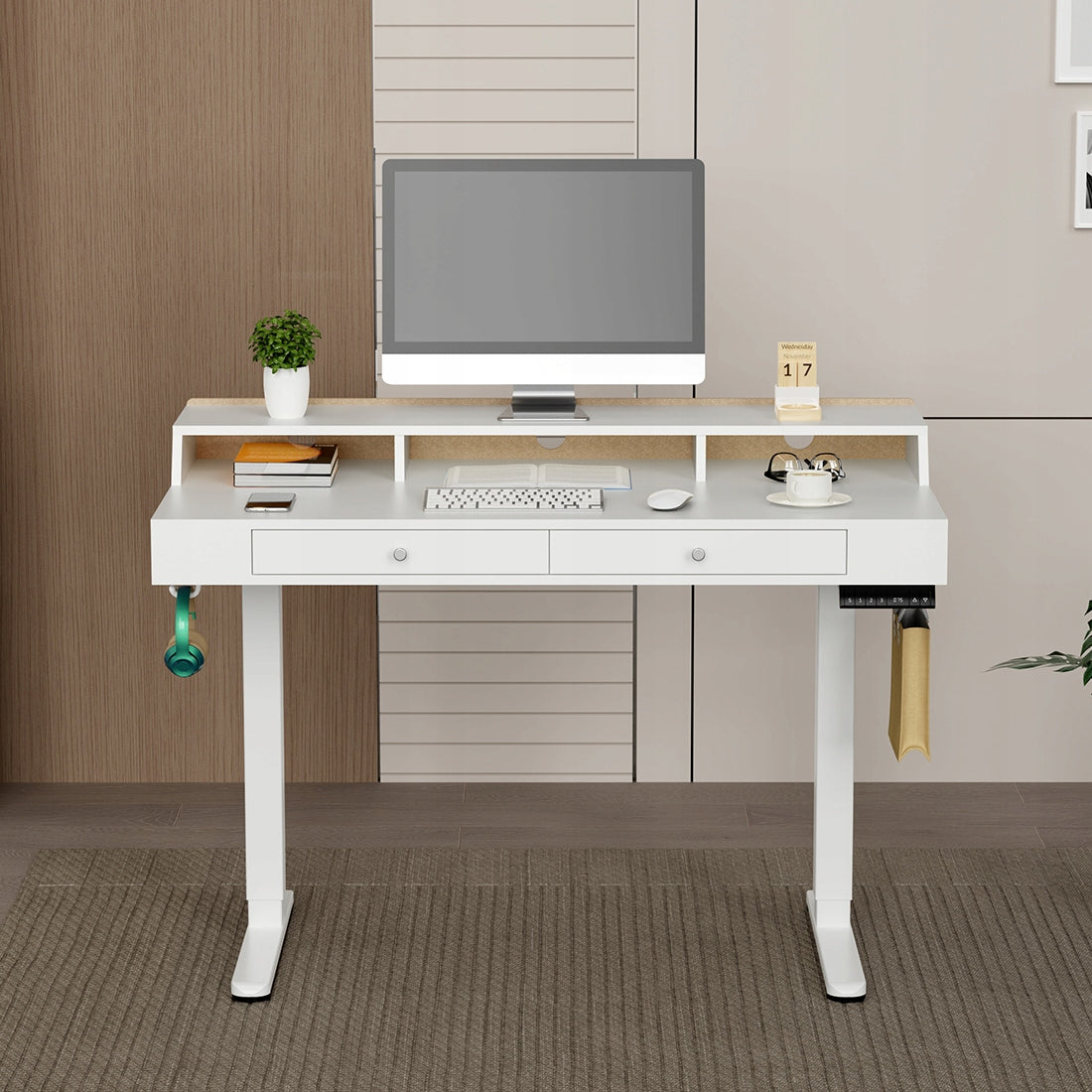 Desk Electric adjustable with drawers 120x60 memory Spacetronik white Manufacturer code SPEF141WL_120_60