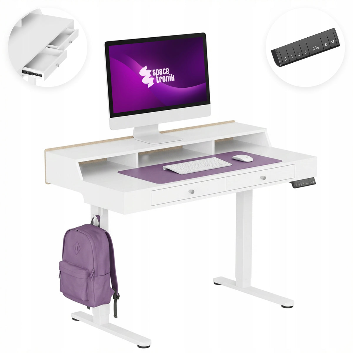 Desk Electric adjustable with drawers 120x60 memory Spacetronik white
