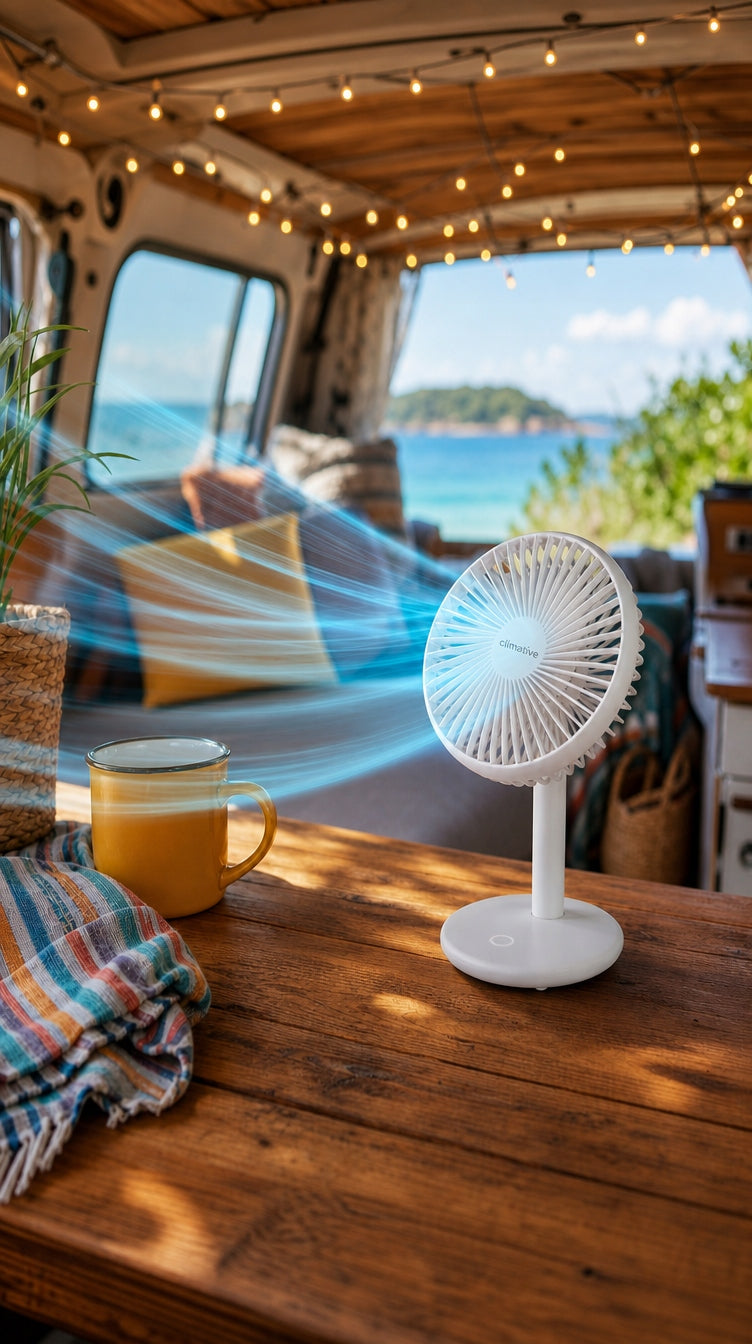 Desk Fan Small 10 h CLIMATIVE BreezGo Wireless QUIET Functions oscillation tilt angle adjustment height adjustment other