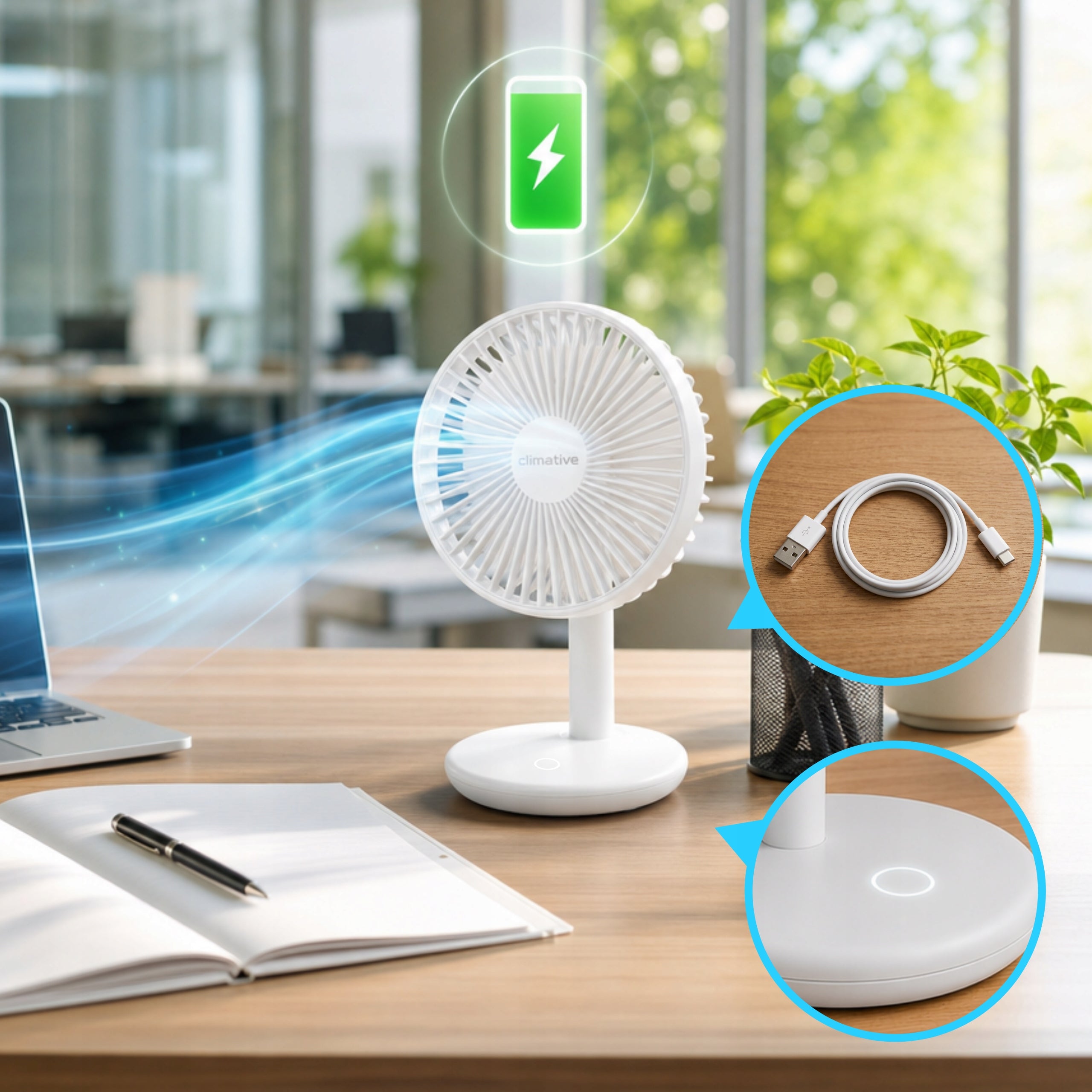 Desk Fan Small 10 h CLIMATIVE BreezGo Wireless QUIET Manufacturer code Wiatrak biurkowy przenośny USB 10h BreezGo