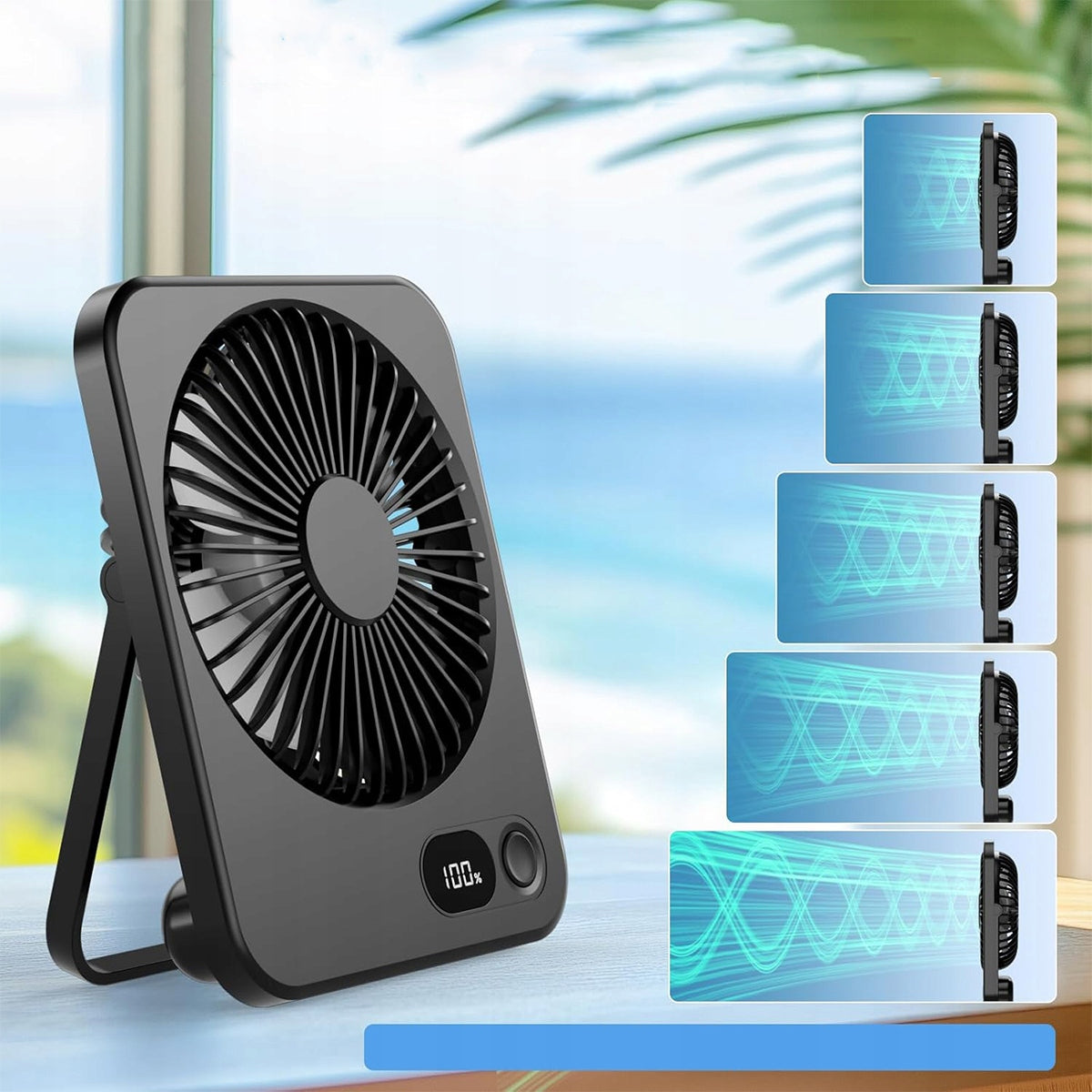 Desk Fan Standing Fan Quiet Powerful Small USB-C 2000mAh Dominant color black