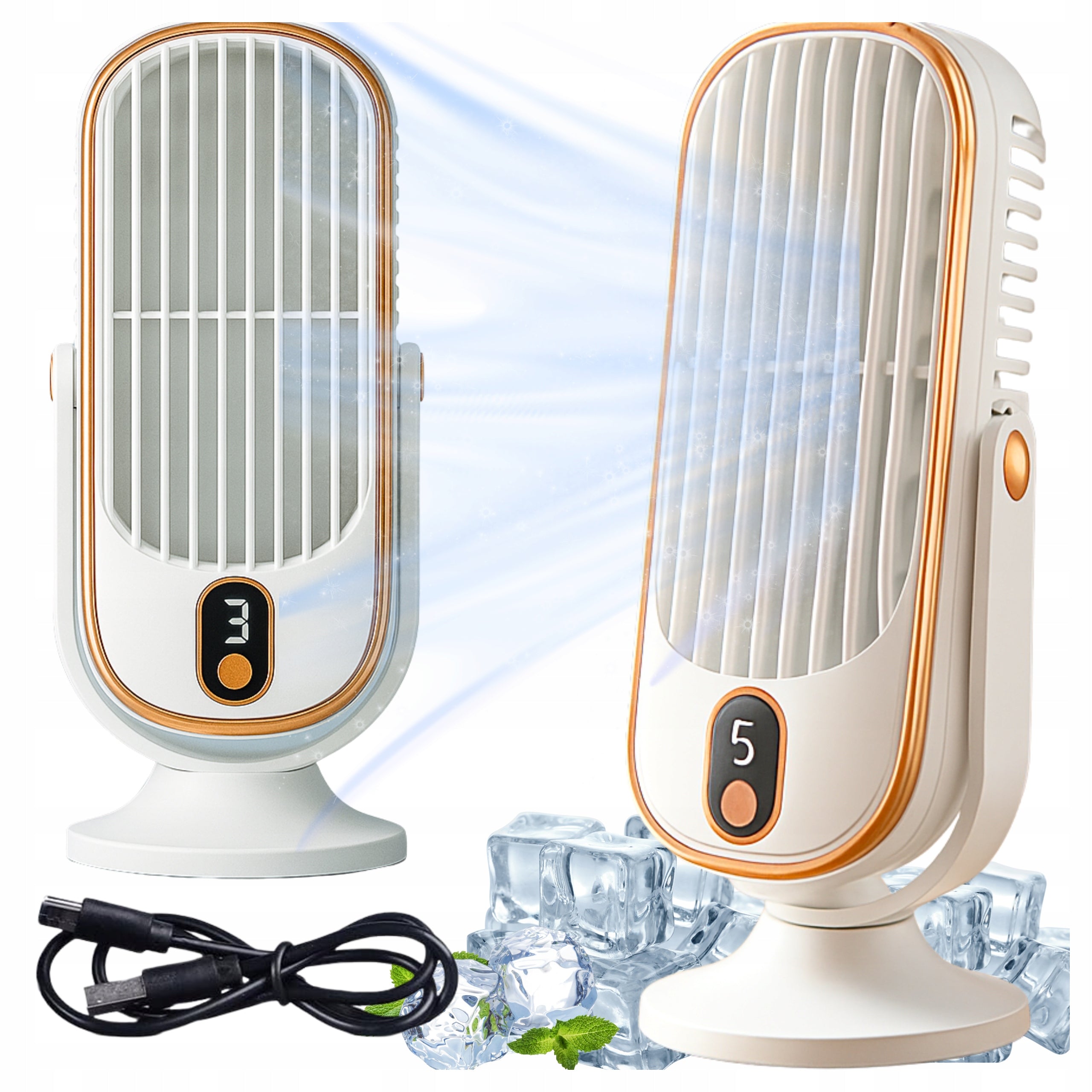 Desk Fan Standing Fan With 5 Speeds Powerful 4000mAh USB