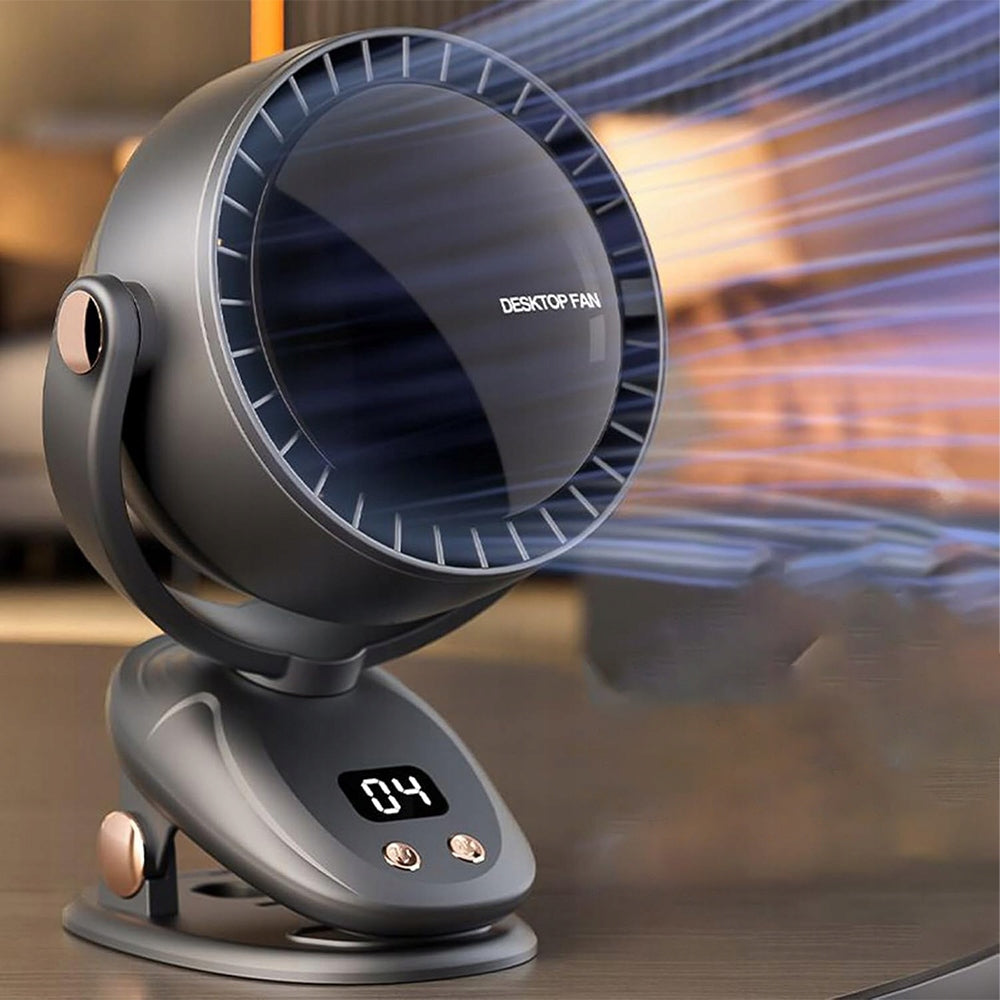 Desk Fan Windmill Portable Usb Clip Rechargeable Battery 3600mah 6 Modes Dominant color silver/gray