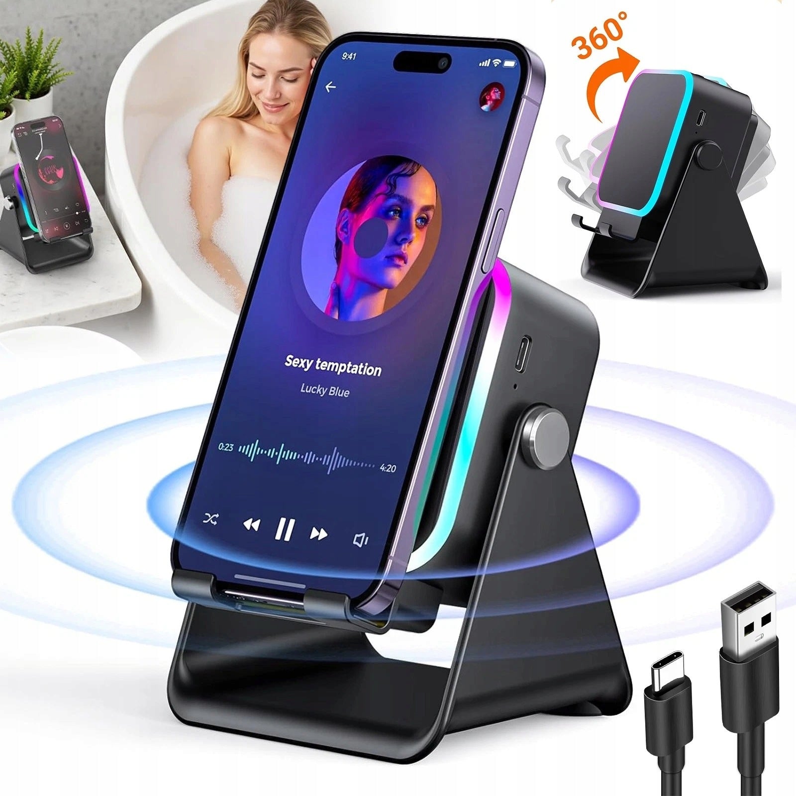 Desk Induction Speaker with Phone Holder 360° Black 5000 mAh