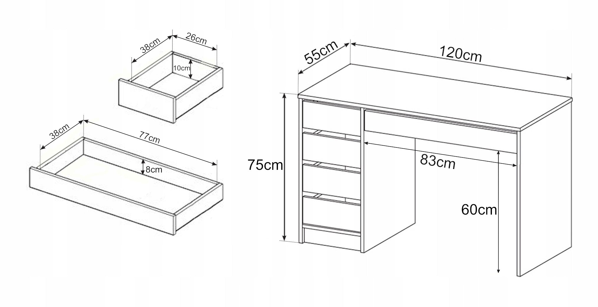 Desk Max graphite 120cm with 5 drawers right left EAN (GTIN) 5905601148159
