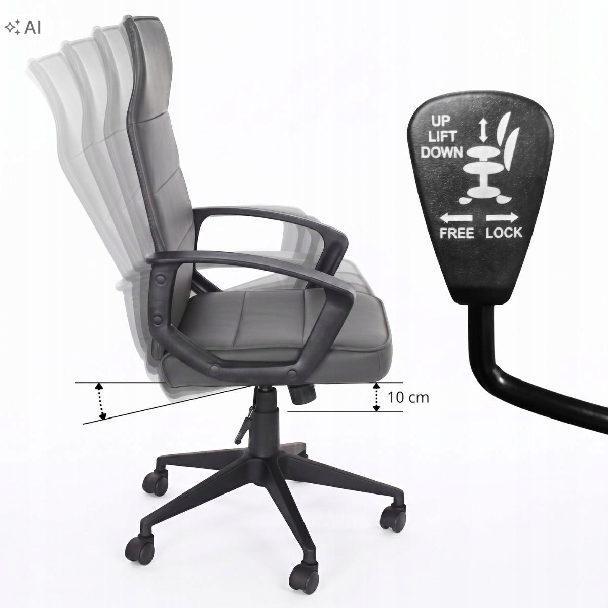 Desk Swivel Office Chair Faux Leather Grey High Back Office L228 Manufacturer code HILE-TO-L228G