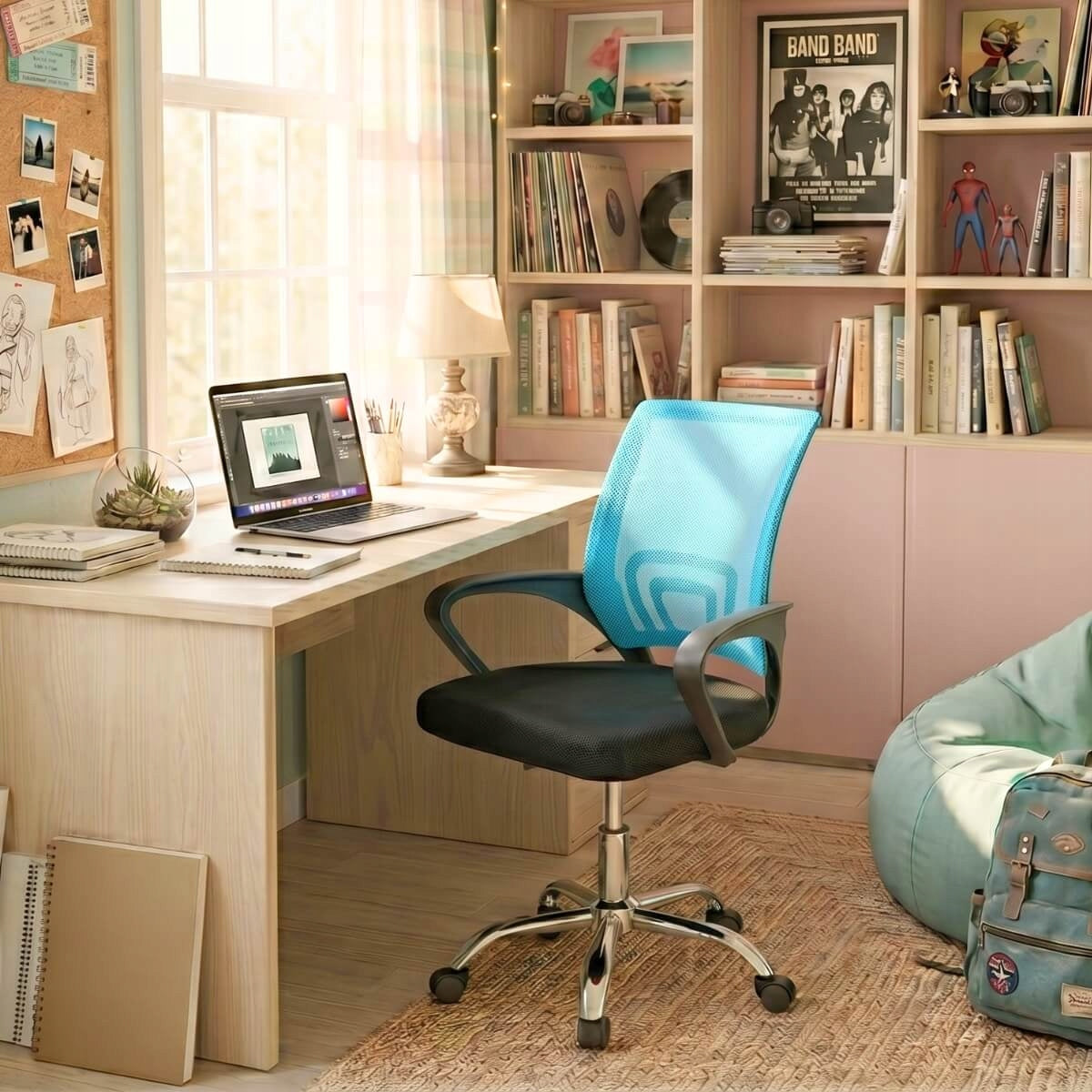 Desk chair YOUTH profiled with backrest MESH BLUE L002 Manufacturer code HILE-L002-BL