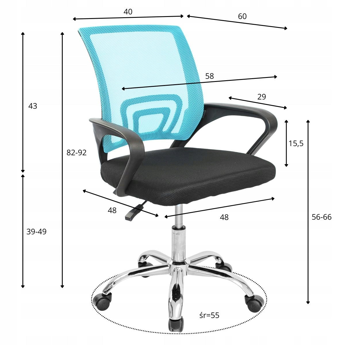 Desk chair YOUTH profiled with backrest MESH BLUE L002 Packaging status original