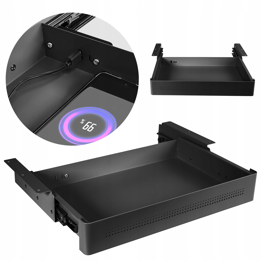 Desk drawer with USB-A/C ports 48x26 8kg Spacetronik steel black