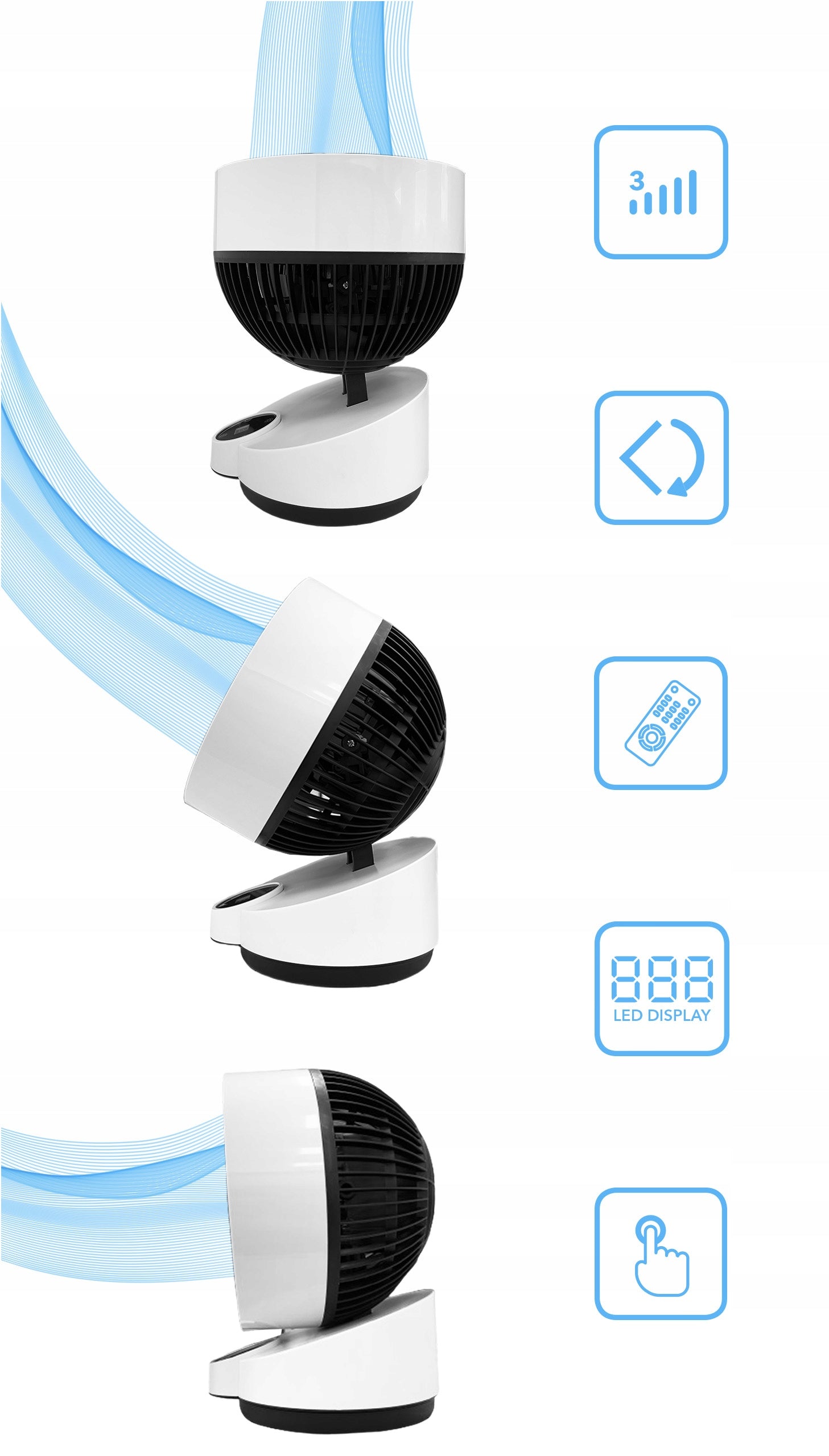 Desk fan EBERG TRIX fan floor circulator powerful 50W+pilot Manufacturer code Wentylator EBERG TRIX Timer LED biało-czarny