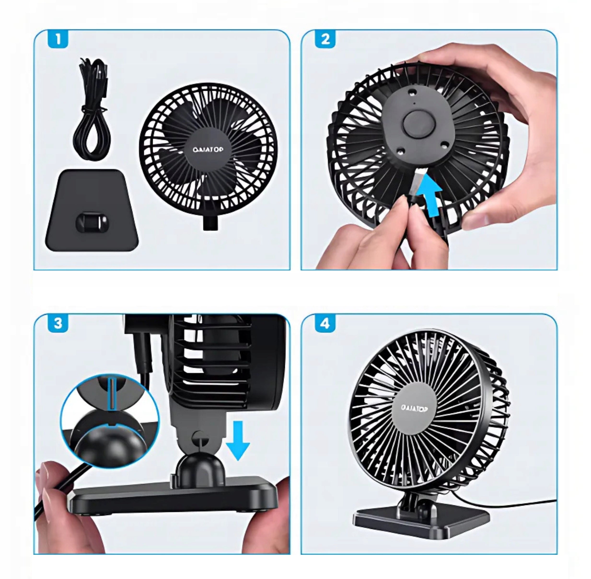 Desk fan for USB quiet small has 3 speeds 11cm Model Black