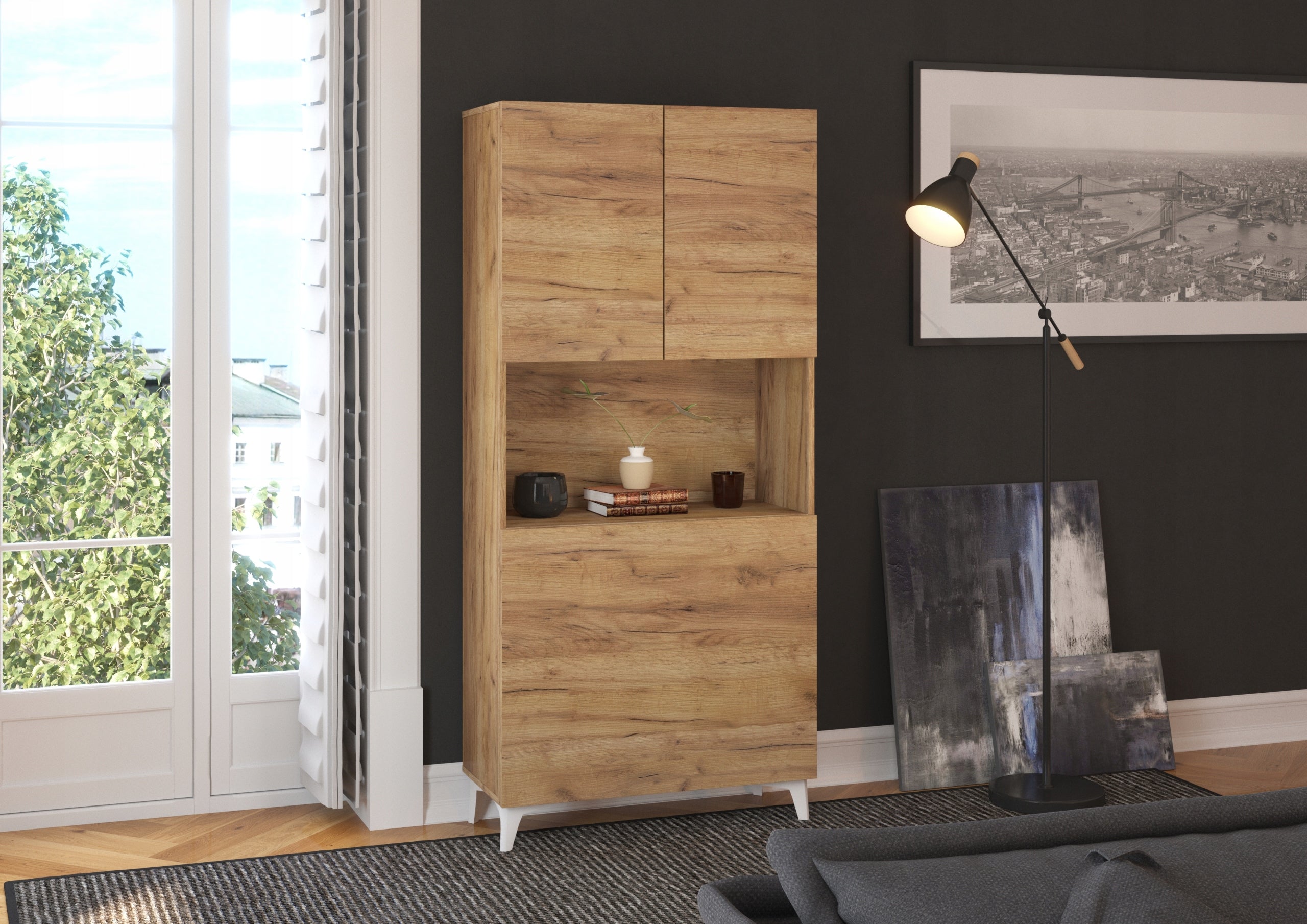 Desk fold-out bookcase MEGAN 1 craft gold + Desk chair VIRE black Brand Homlando