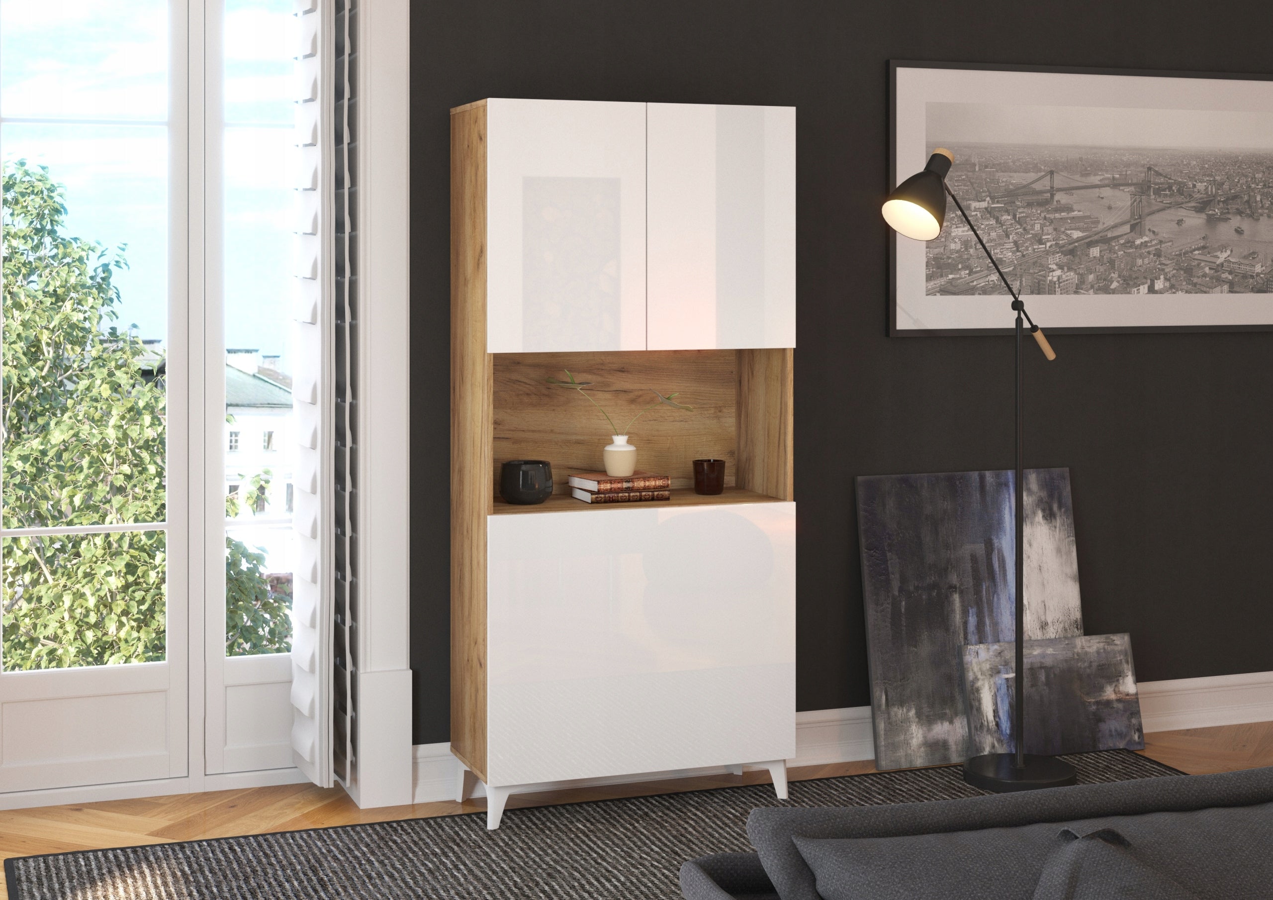 Desk fold-out bookcase MEGAN 1 craft/white + Desk chair VIRE black EAN (GTIN) 5903769750573