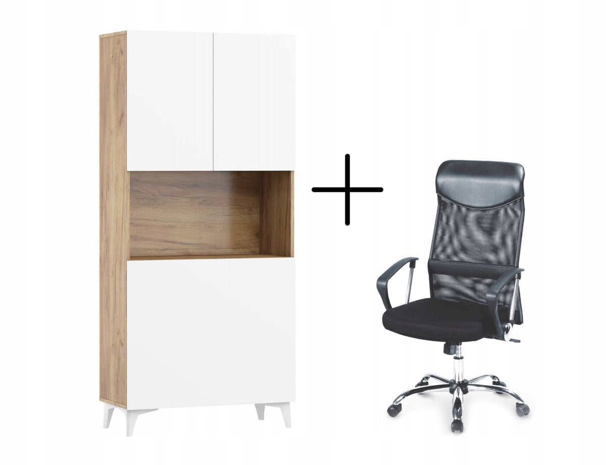 Desk fold-out bookcase MEGAN 1 craft/white + Desk chair VIRE black
