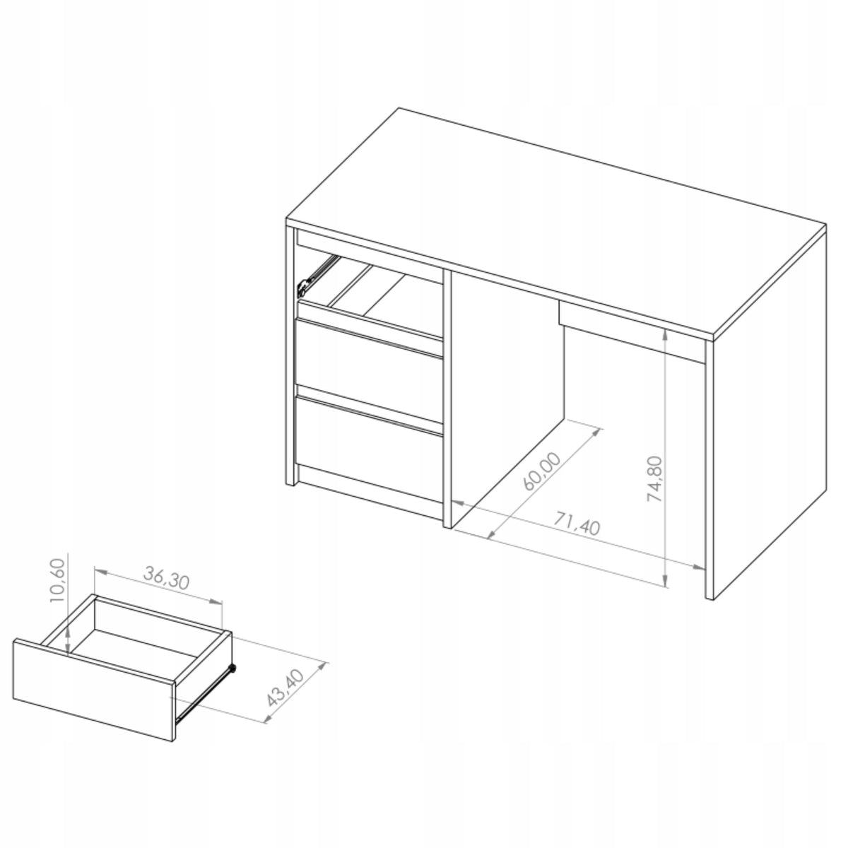 Desk for room WOODY 3 drawers 120x77x60 cm Oak monastery EAN (GTIN) 5907068011731