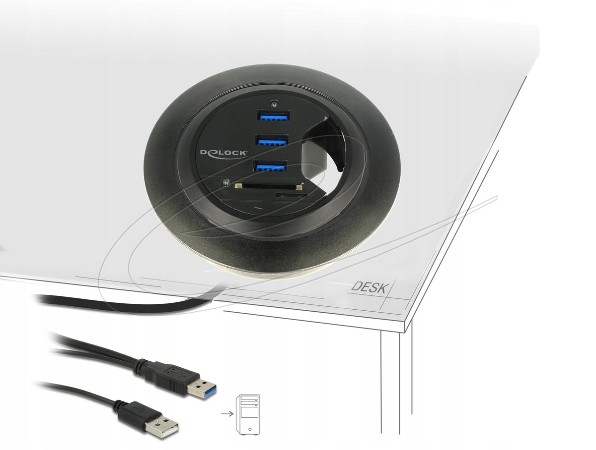 Desk hub 3-port USB 5 Gbps + SD card reader 2 slots Delock 62869