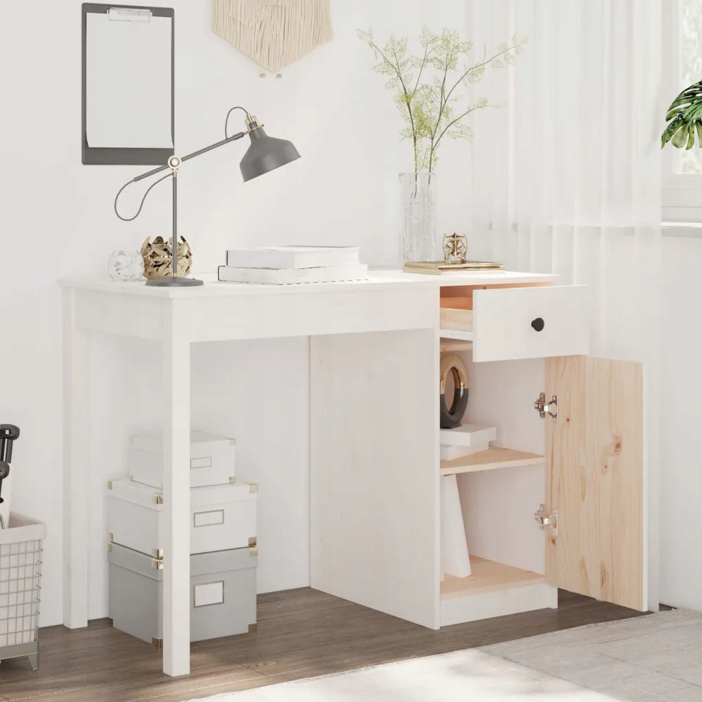 Desk, white, 100x50x75 cm, solid pine wood Brand VidaXL