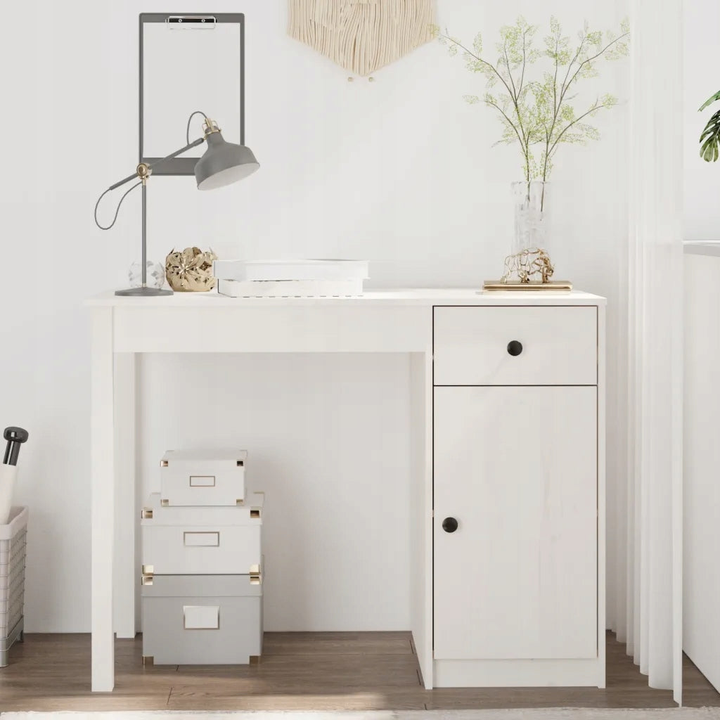 Desk, white, 100x50x75 cm, solid pine wood Furniture color white