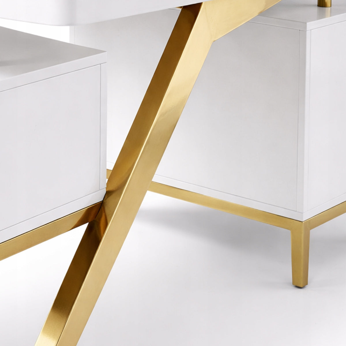 Desk white glamour 160 cm gold legs glass top, modern premium Manufacturer code 5905623680163