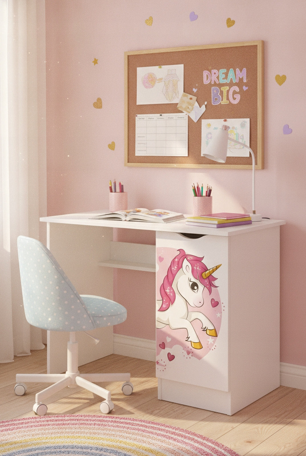 Desk with Cabinet Roma White for Children Unicorn UV 90x50x77 cm Brand Leomark