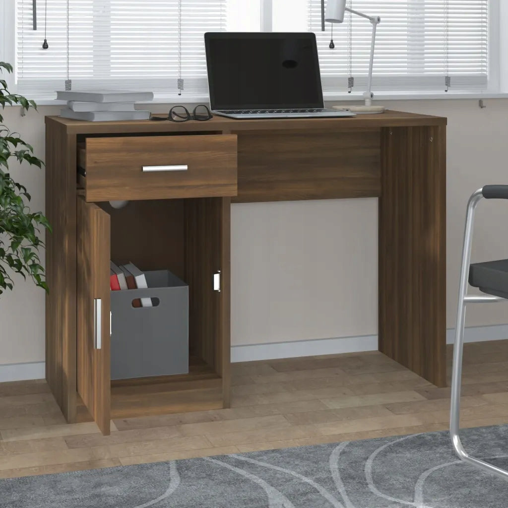 Desk with drawer and cabinet, brown oak, 100x4 Brand VidaXL