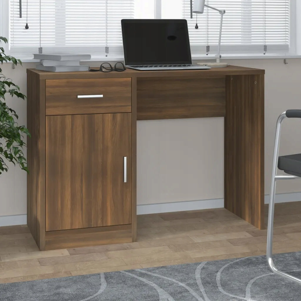 Desk with drawer and cabinet, brown oak, 100x4 Furniture color shades of brown