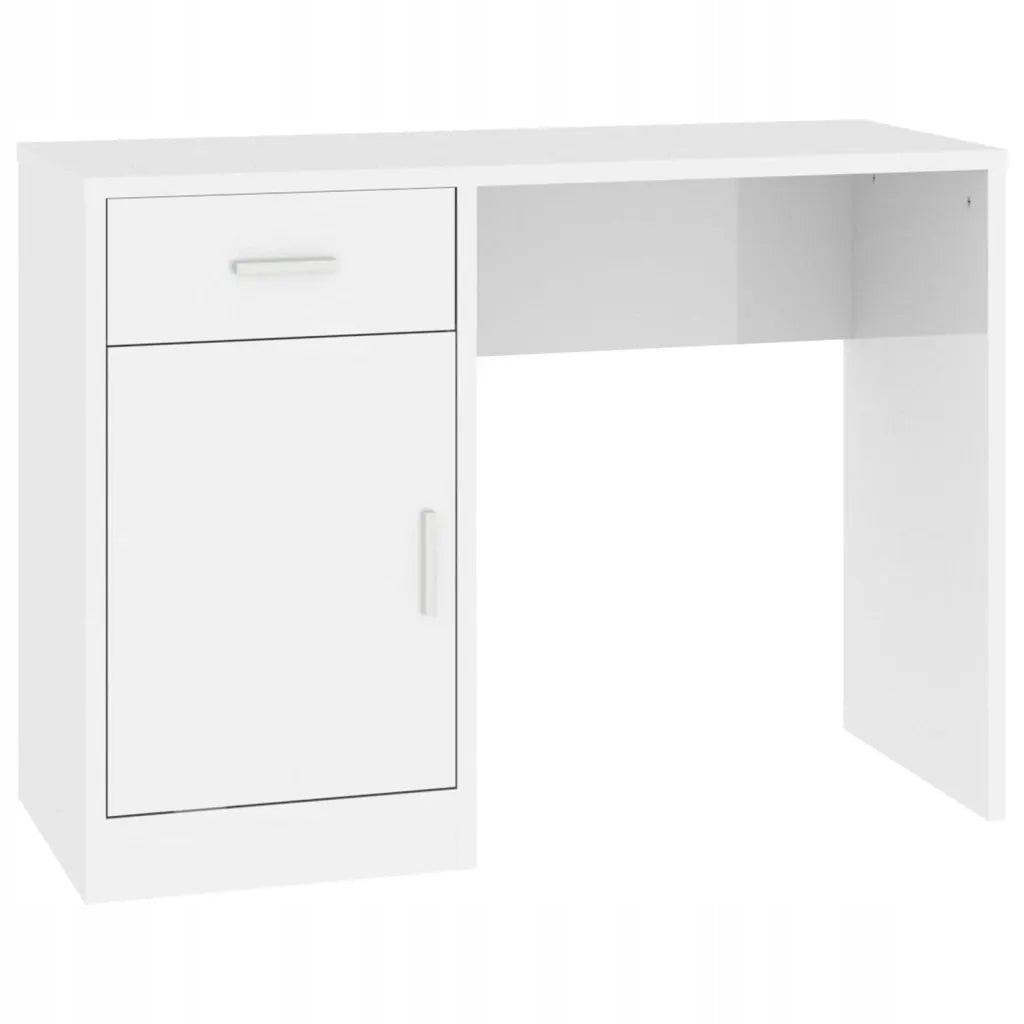 Desk with drawer and cabinet, white with gloss,