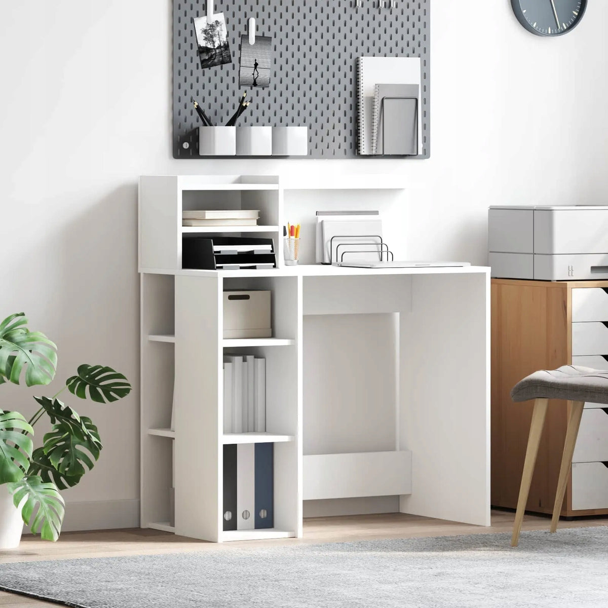 Desk with shelf White 90 x 48 x 101,5 cm Wood-based material Furniture color white