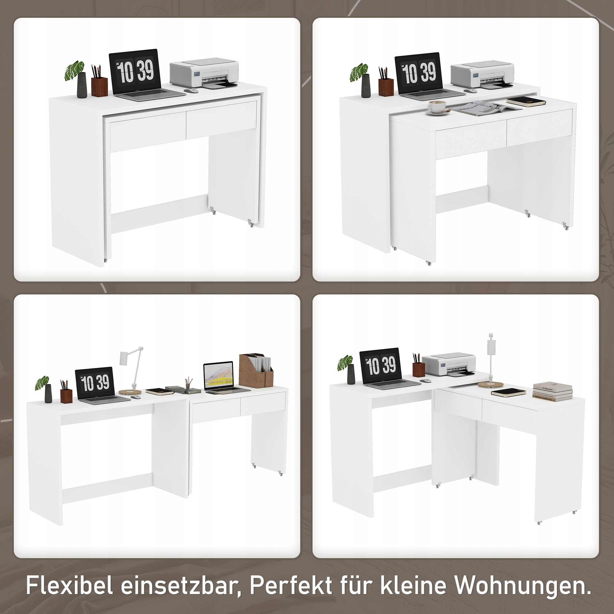 Desk with shelves and chest of drawers 2in1 folding on wheels 110x40x78cm Brand no brand