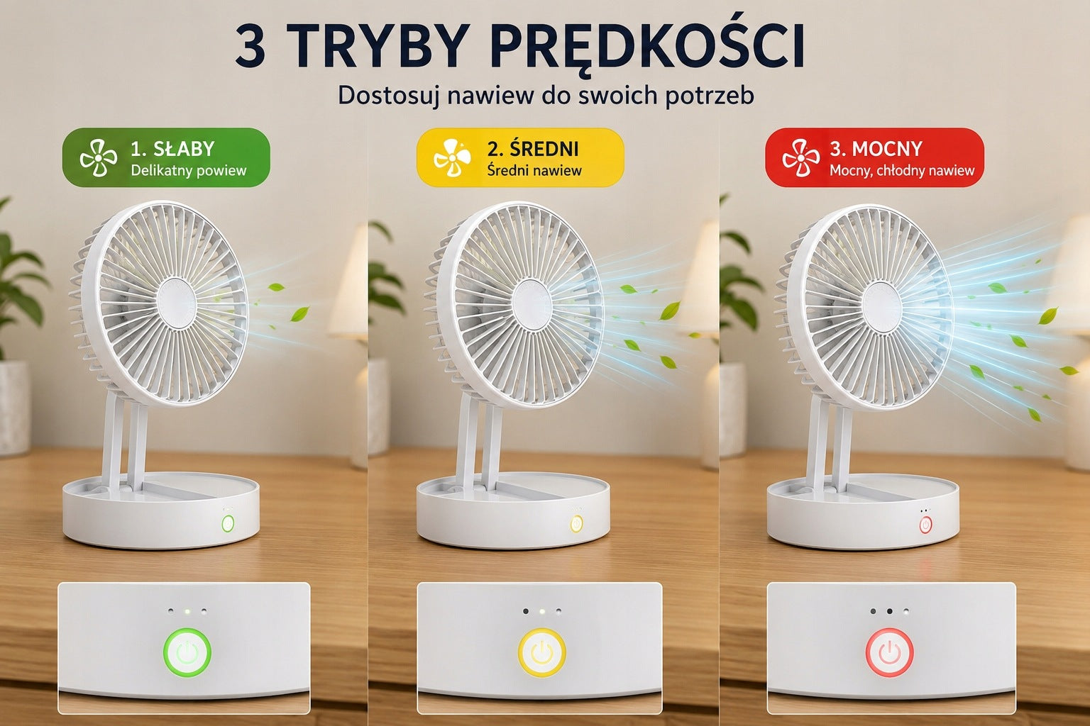 Desktop FAN Rechargeable Wireless USB C Foldable Quiet 3 MODES Manufacturer code Mini wentylator wiatrak TOPK K62C biały