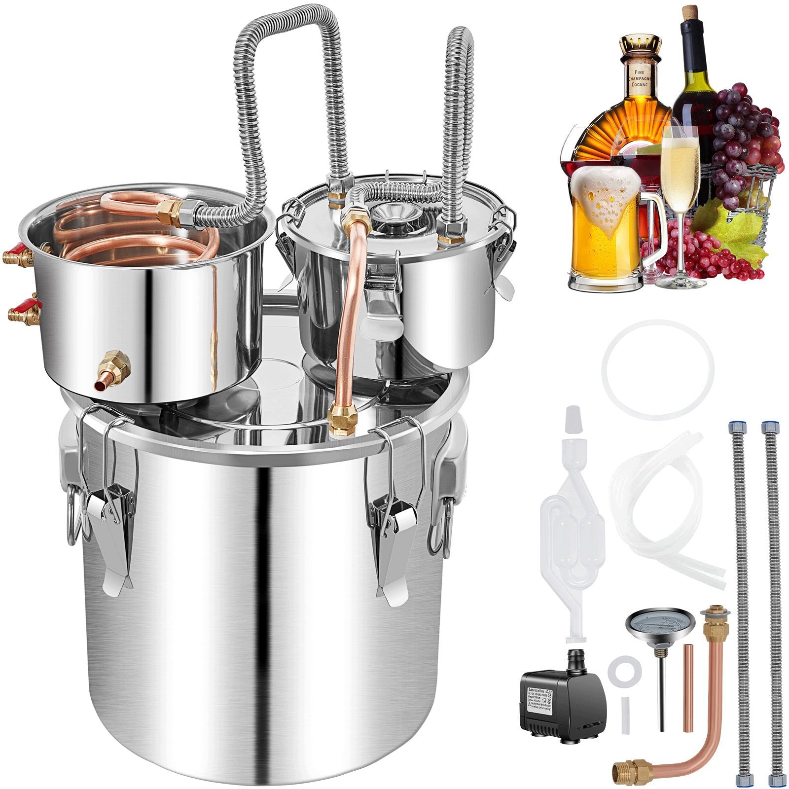 Destylator wody i alkoholu 50L , podwójny skraplacz z pompą chłodzącą Packaging status original
