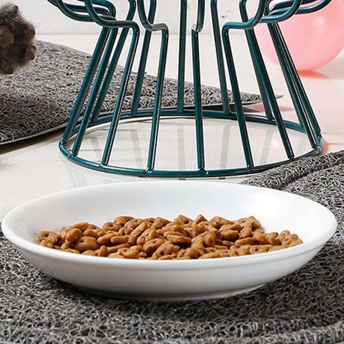 Detachable Ceramic Cat Dog Bowls Elevated Feeder Iron Fish Print Plate