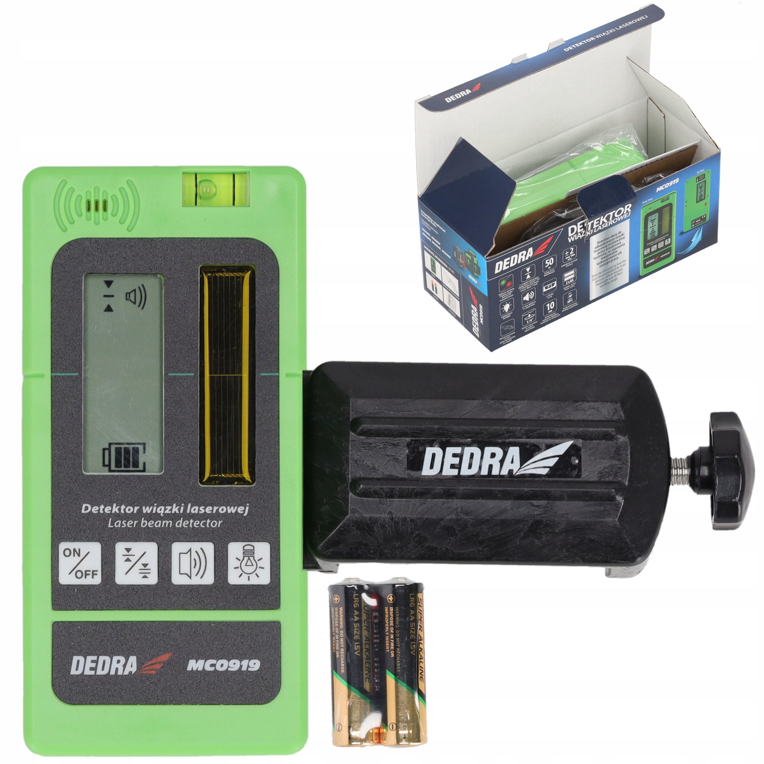 Detector receiver for laser beam green red buzzer 50m + handle