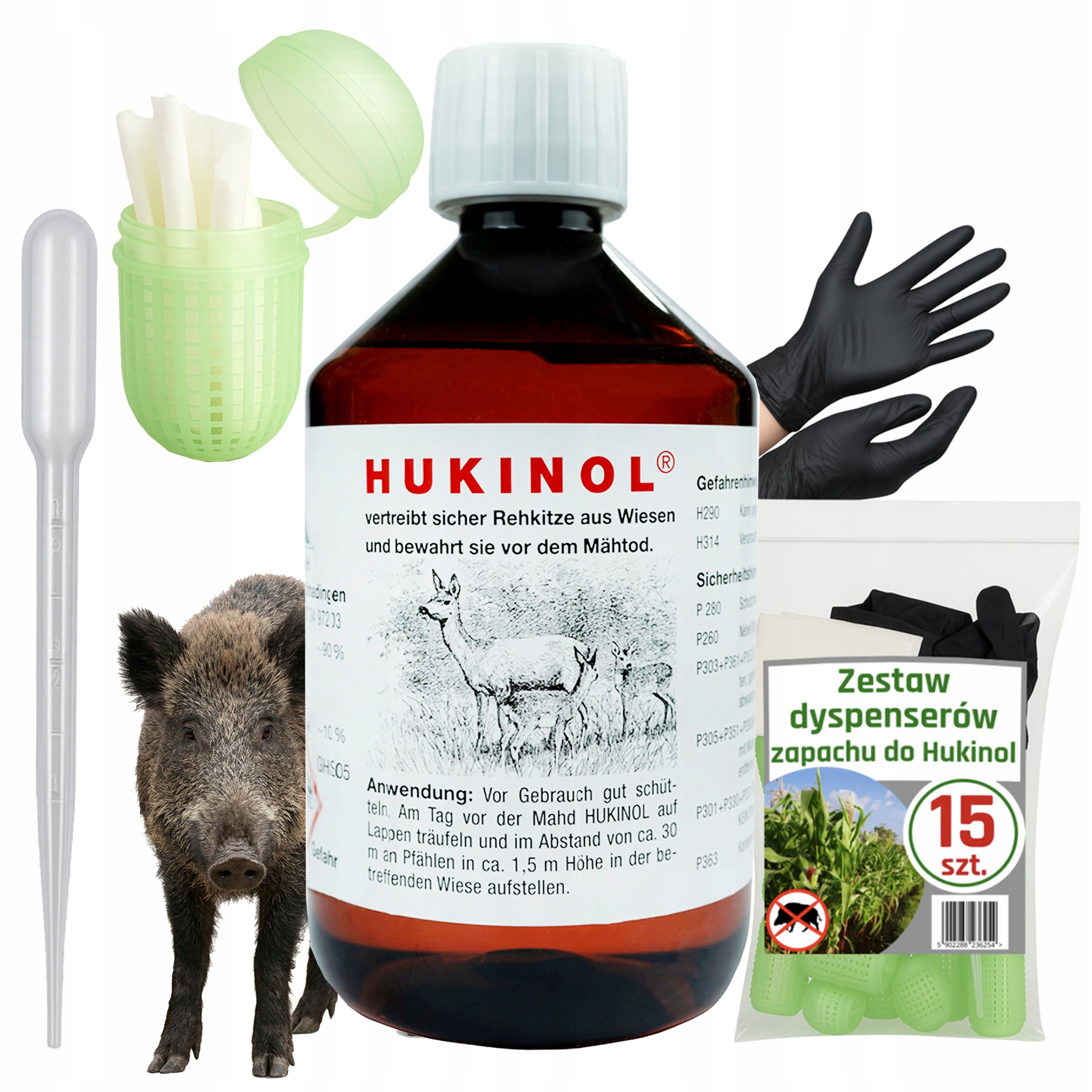 Deterrent For Wild Deer Hukinol 500ml + 15 pcs Reusable Dispenser