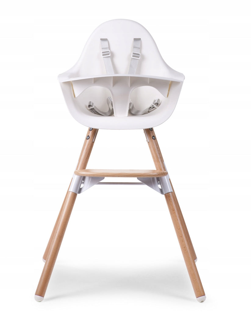 Dětská jídelní židle 2v1 Evolu 2 Natural/White s bezpečnostními pásy Brand Childhome