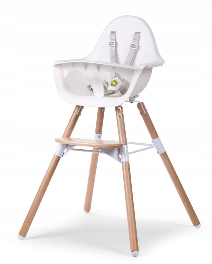 Dětská jídelní židle 2v1 Evolu 2 Natural/White s bezpečnostními pásy