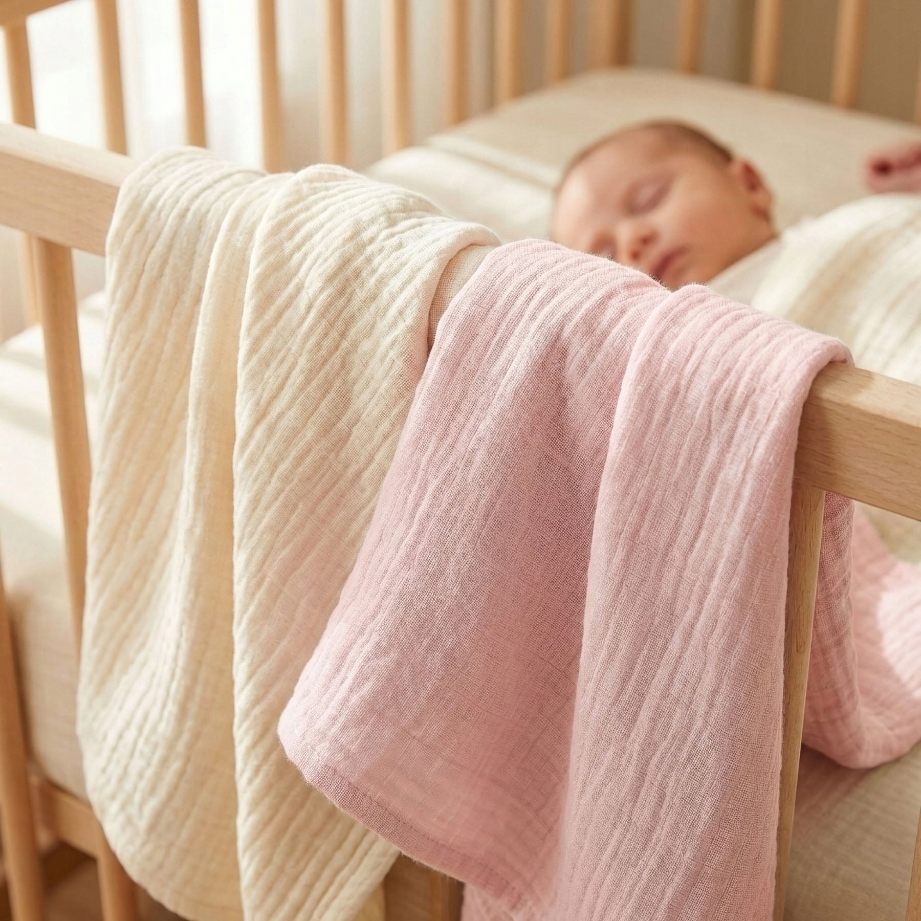Dětské bavlněné látkové / mušelínové pleny MUŠELÍN cream+pink, smetanová… Kind muslin