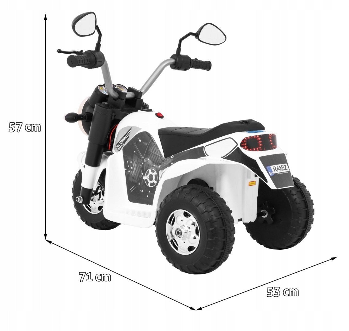 Dětské kolo MiniBike na baterie Bílé + zvuky + LED světla + eko kůže Maximum speed 4 km/h