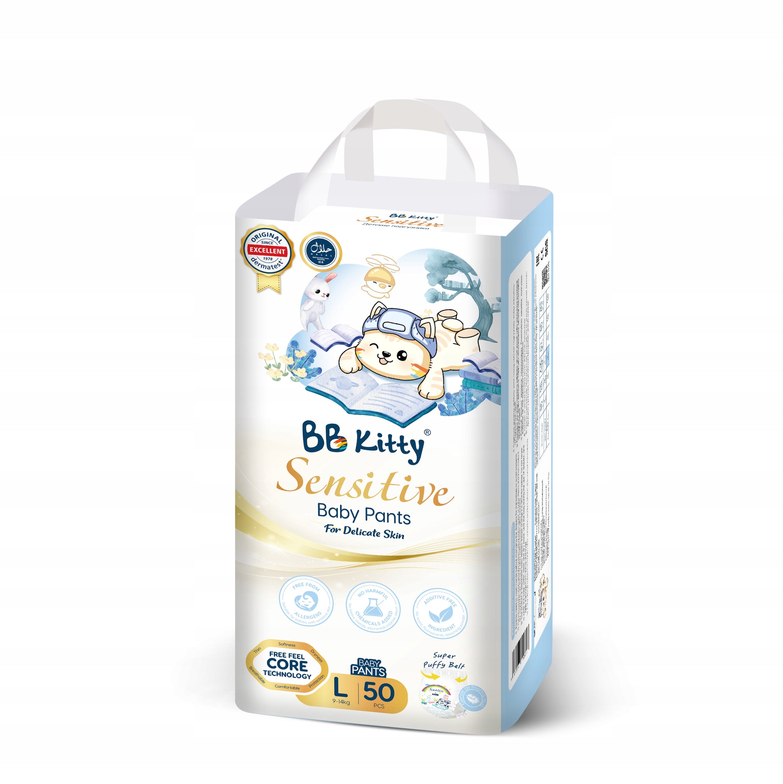 Detské plienkové nohavičky BB Kitty Sensitive L 9-14kg plienky 44 ks pants