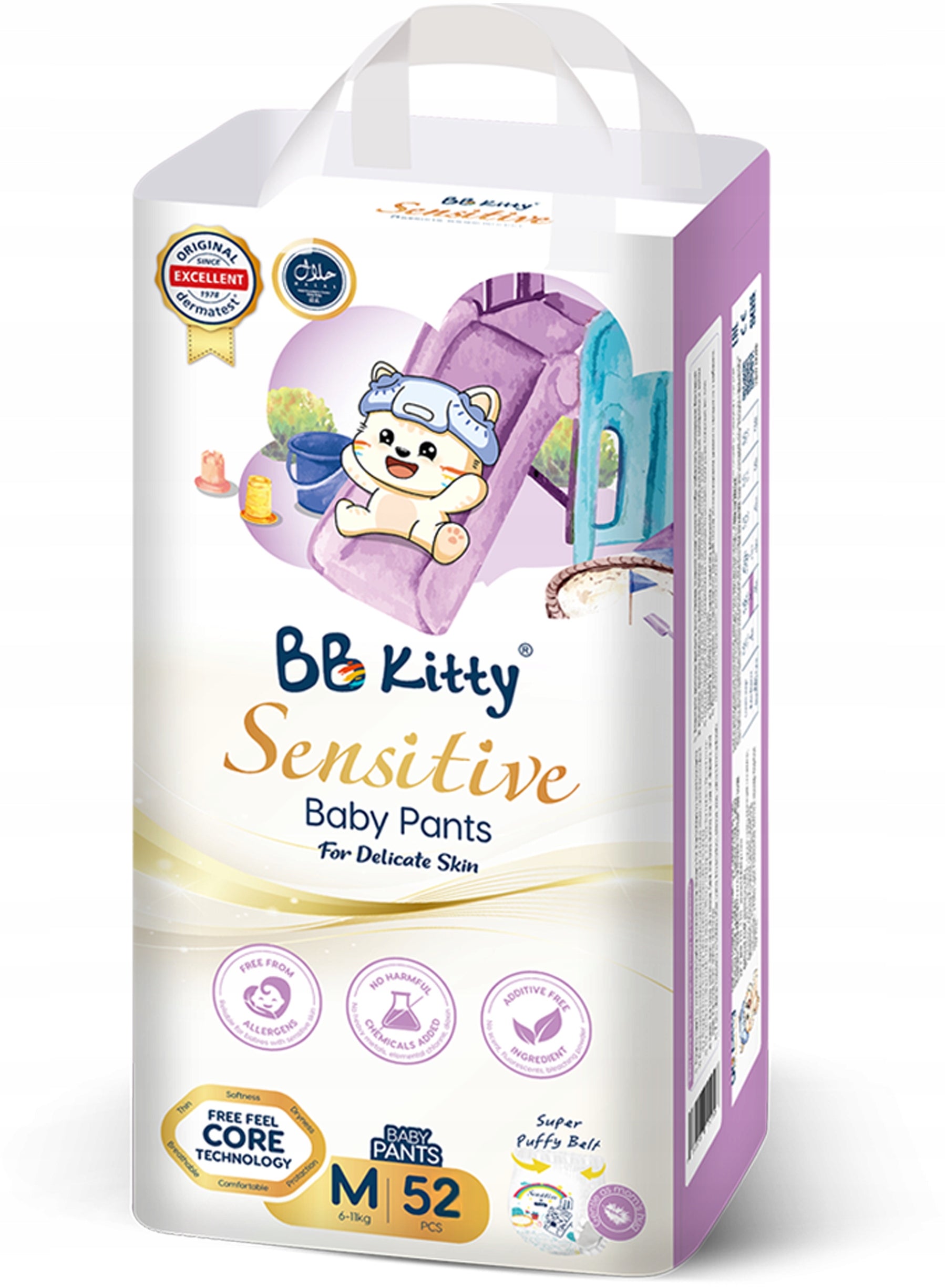 Detské plienkové nohavičky BB Kitty Sensitive M 6-11kg plienky 52 ks pants