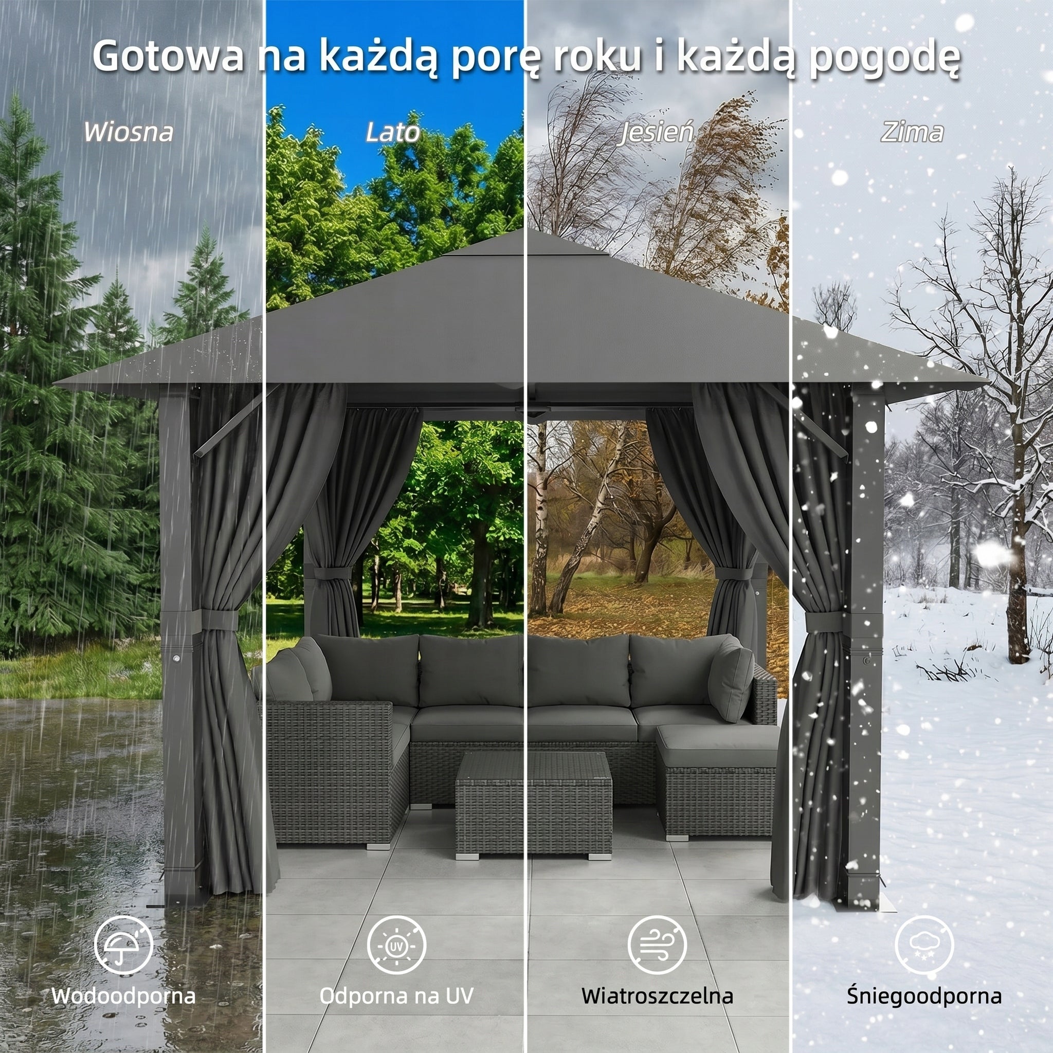 Devoko Altana ogrodowa 3x3 m, w całości wykonana z aluminium Szara Width 3 m