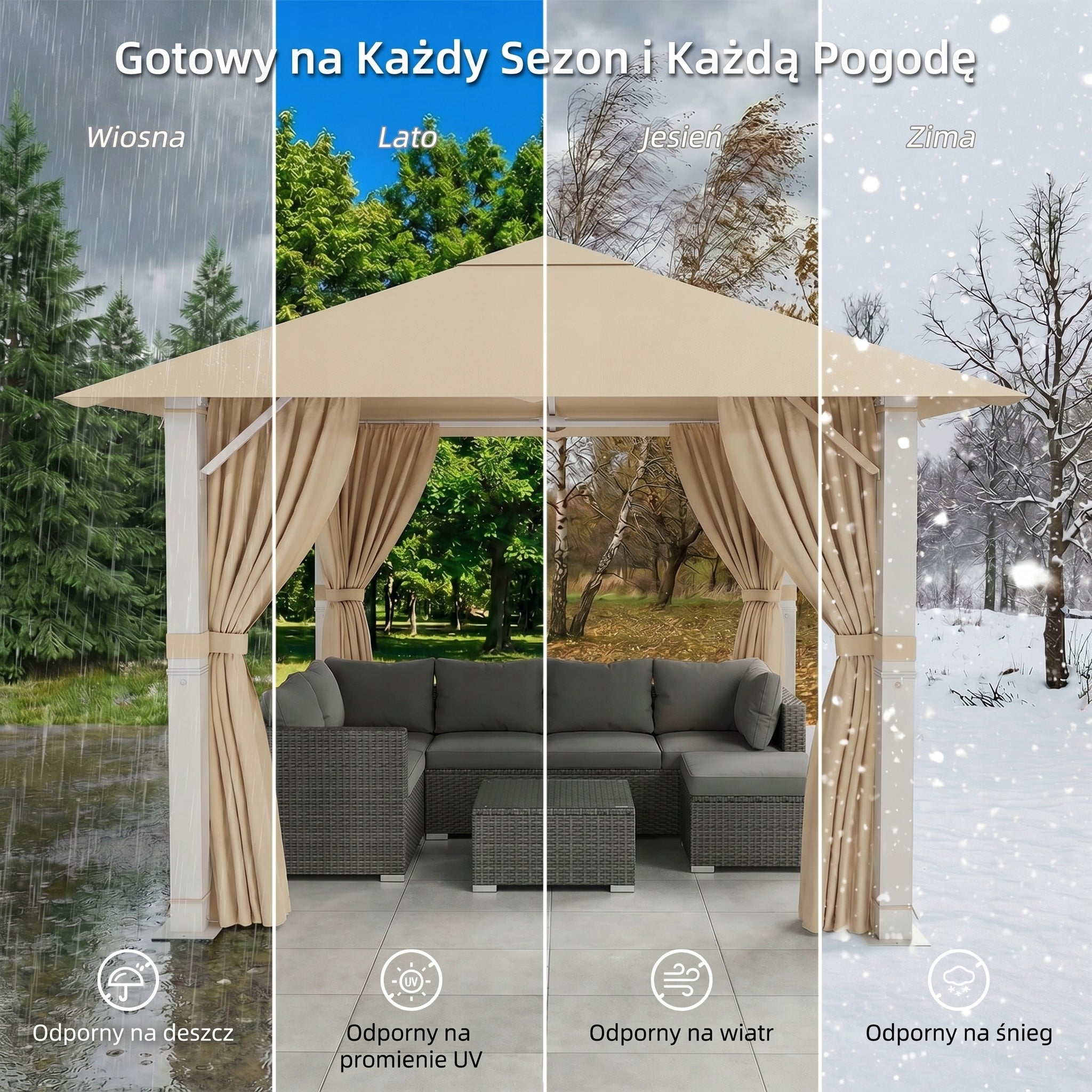Devoko Altana ogrodowa 3x3 m, w całości wykonana z aluminium beżowy Width 3 m