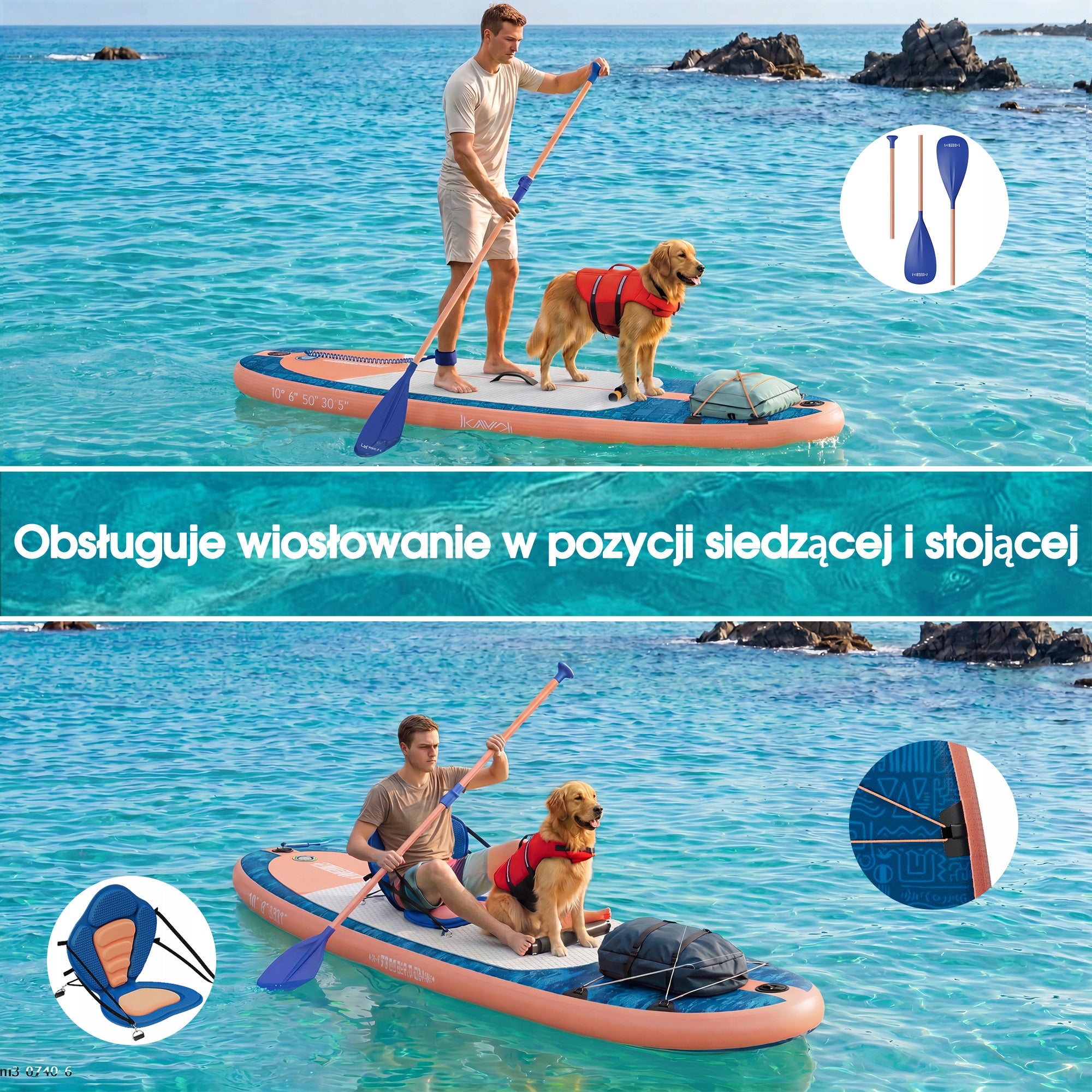 Devoko Nadmuchiwana deska SUP i kajak 2 w 1, o nośności do 130 kilogramów Manufacturer code G-SUP24-0740A-3OG