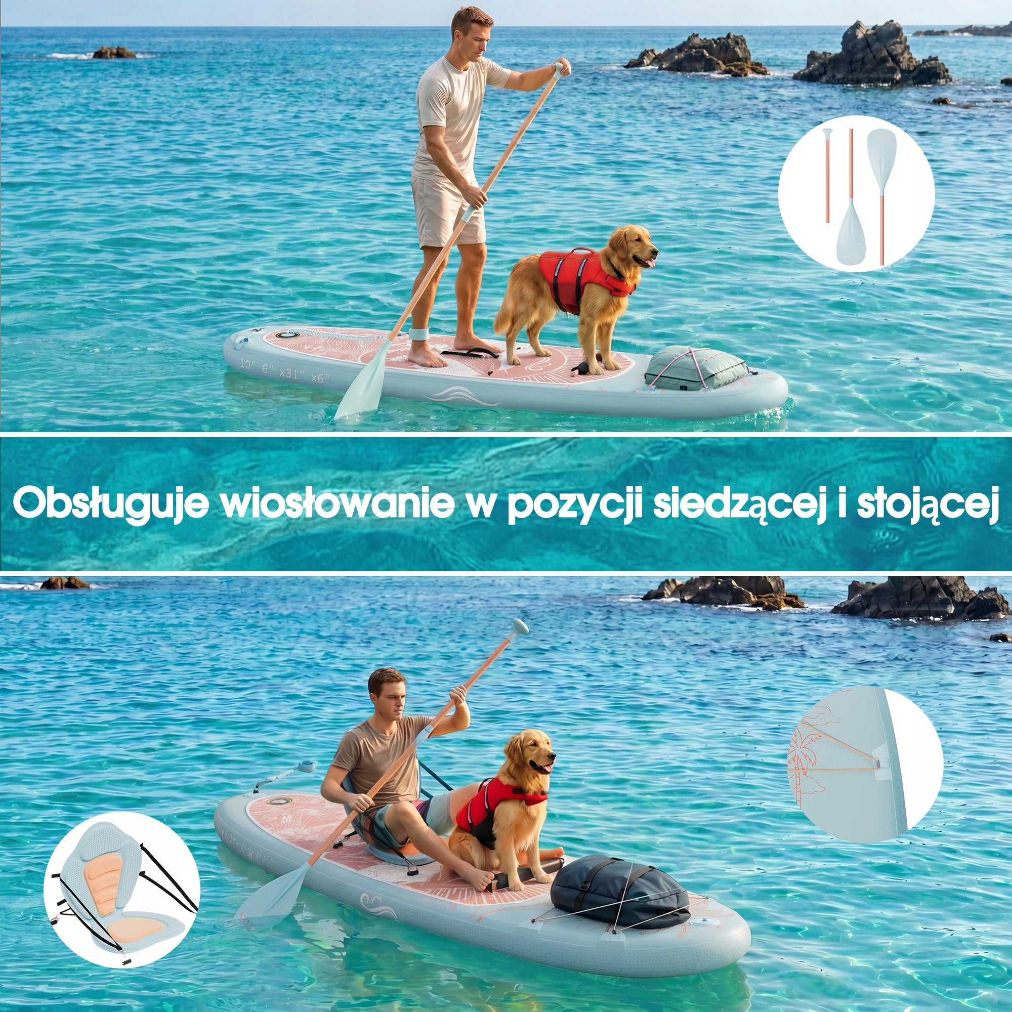 Devoko Nadmuchiwana deska SUP i kajak 2 w 1, o nośności do 130 kilogramów Manufacturer code G-SUP24-0740A-3PK