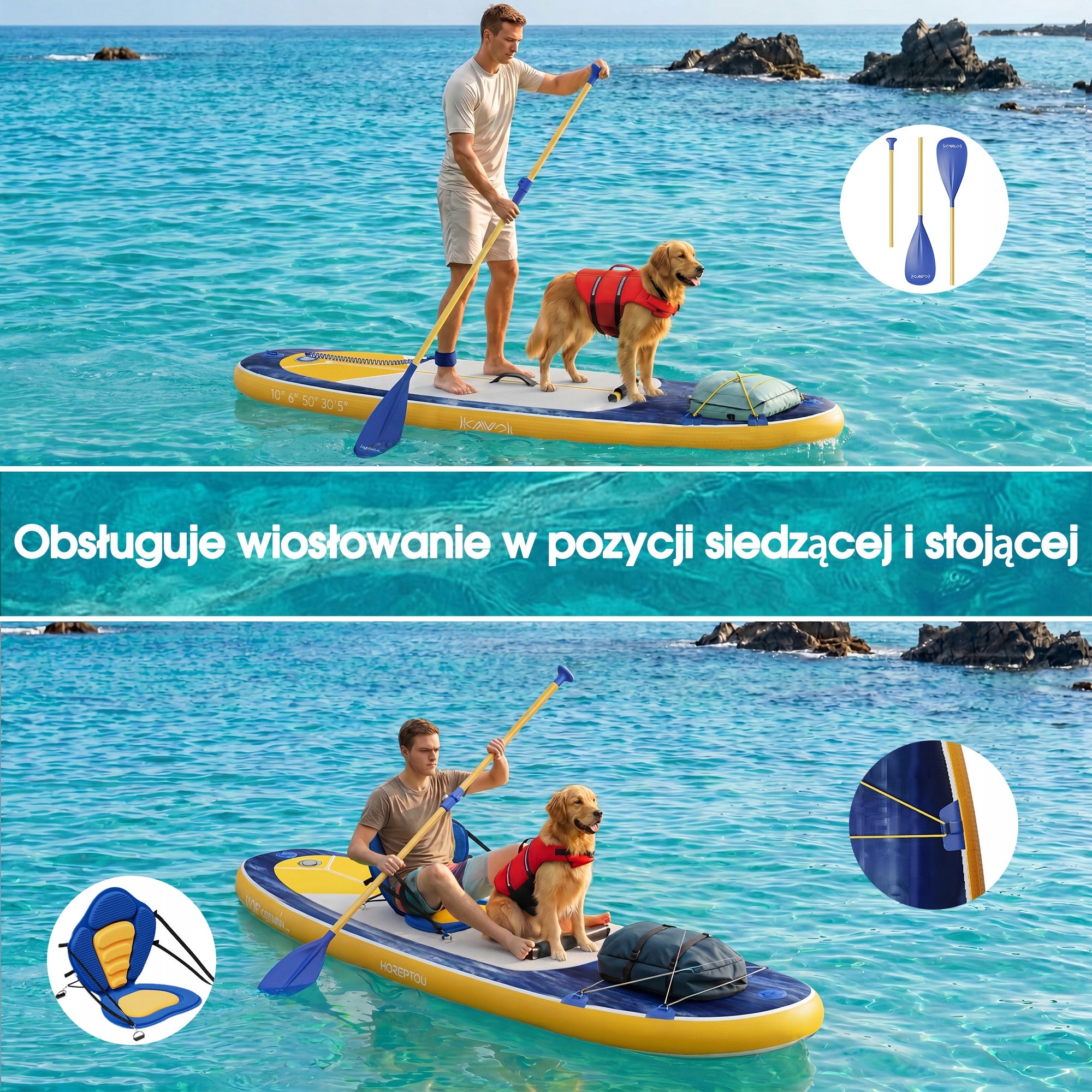 Devoko Nadmuchiwana deska SUP i kajak 2 w 1, o nośności do 130 kilogramów Manufacturer code G-SUP24-0740A-D3