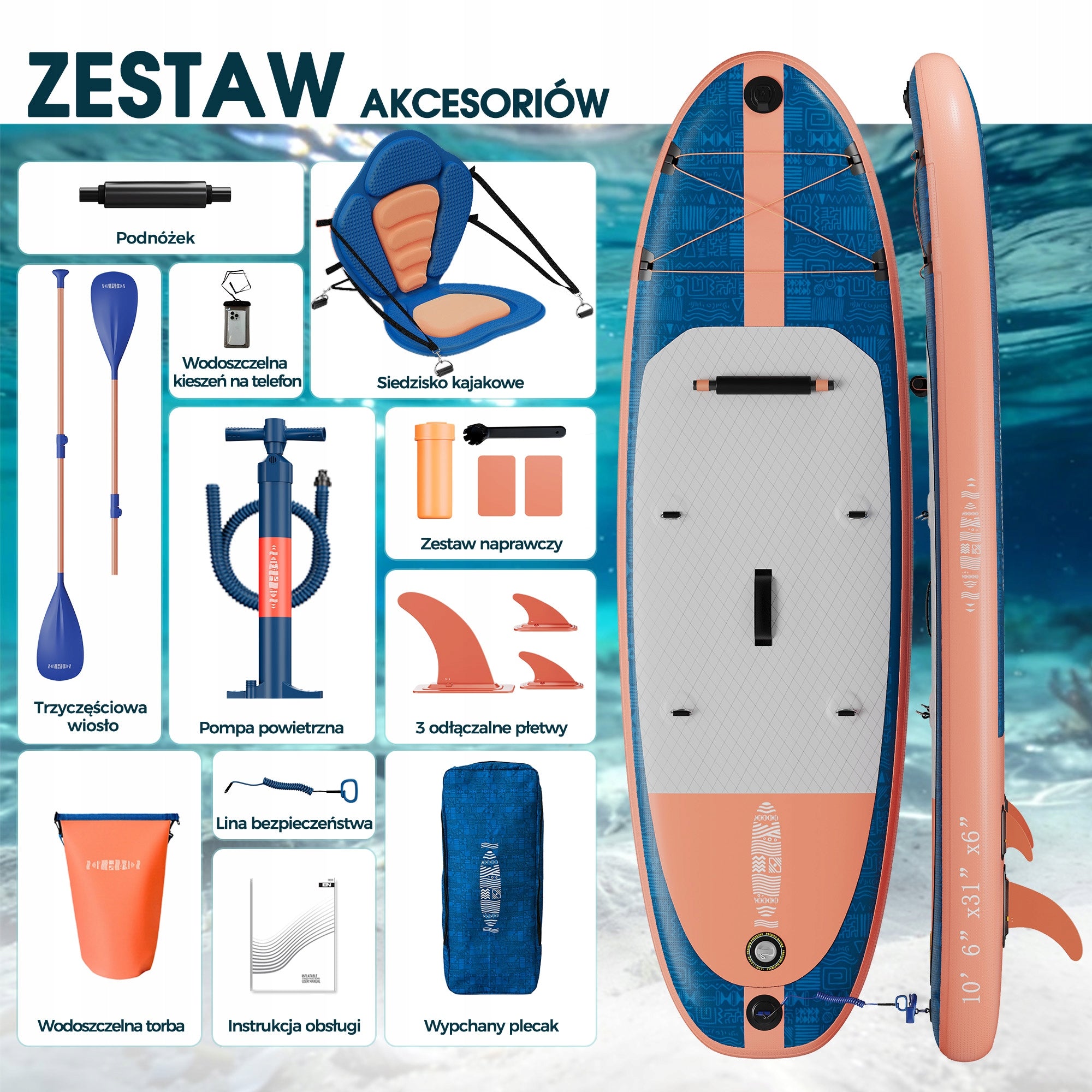 Devoko Nadmuchiwana deska SUP i kajak 2 w 1, o nośności do 130 kilogramów Material pneumatic
